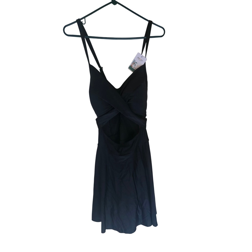 B2PRITY Womens Black Twist Front Cutout Swim Dress One Piece Swimsuit 3XL NEW